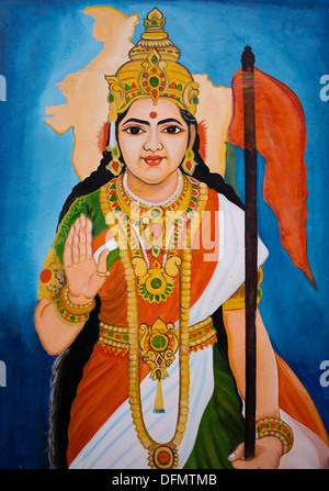 Mother India painting / wall mural at a rural indian village school. Andhra Pradesh, India Stock Photo