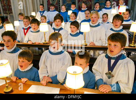 Wells Cathedral School Choristers in the Quire of Wells Cathedral, Wells, UK Stock Photo