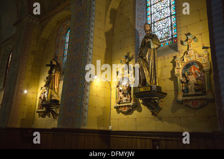 Interior of Church of Saint Mary Magdalene at Rennes le Chateau, Aude, Languedoc, France. Stock Photo