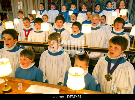 Wells Cathedral School Choristers in the Quire of Wells Cathedral, Wells, UK Stock Photo