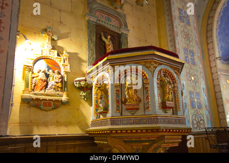 Interior of Church of Saint Mary Magdalene at Rennes le Chateau, Aude, Languedoc, France. Stock Photo