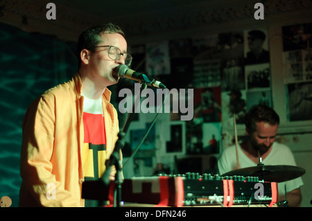 Alexis Taylor with About Group playing live at The Victoria, Dalston, London. 2 July 2013 Stock Photo