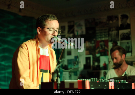Alexis Taylor with About Group playing live at The Victoria, Dalston, London. 2 July 2013 Stock Photo