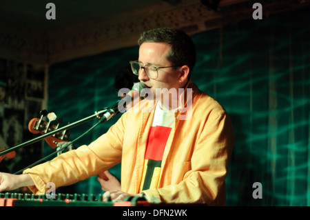Alexis Taylor with About Group playing live at The Victoria, Dalston, London. 2 July 2013 Stock Photo