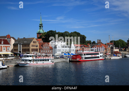 Tourist cruise ships at Kappeln harbor, Schlei, Baltic Sea, Schleswig-Holstein, Germany Stock Photo