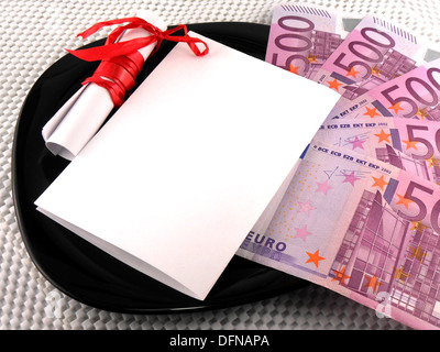 500 euro money with blank paper and gift bow Stock Photo