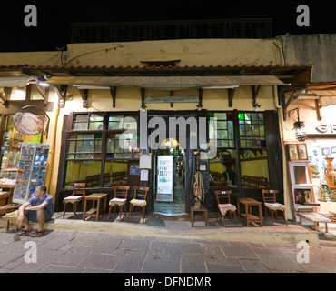 Shops In Old Rhodes Town Nightime Greece Stock Photo