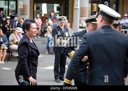 Sydney, Australia. 8th October 2013. Lord Mayor of City of Sydney,Clover Moore, arrives in Martin Place for the Royal Australian Navy Memorial Service, part of the International Fleet Review.Tuesday 8th October Credit:  Alamy Live News Stock Photo