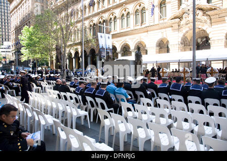 Sydney, Australia. 8th October 2013. As part of the International Fleet Review, the Royal Australian Navy holds a Memorial Service in Martin Place,Sydney,Australia. Tuesday 8th October 2013 Credit:  /Alamy Live News Stock Photo