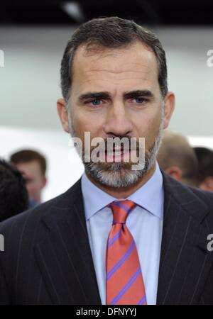 Cologne, Germany. 07th Oct, 2013. Spanish crown prince Felipe visits exhibition booths of Spanish companies at the world's biggest food and nutrition trade show Anuga in Cologne, Germany, 07 October 2013. Photo: Horst Galuschka/dpa/Alamy Live News Stock Photo