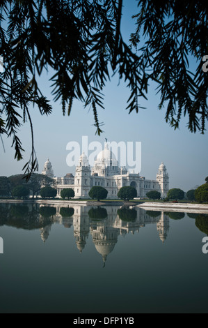 Reflection of museum in water, Victoria Memorial, Kolkata, West Bengal, India Stock Photo