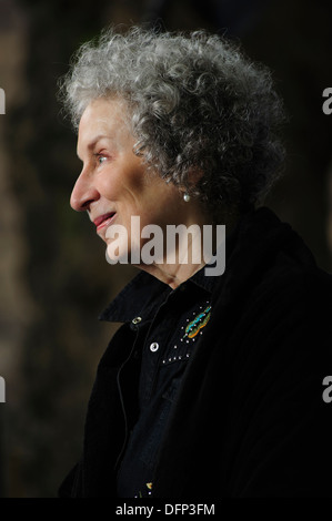 Margaret Eleanor Atwood, Canadian poet, novelist, literary critic, attending the Edinburgh International Book Festival 2013. Stock Photo