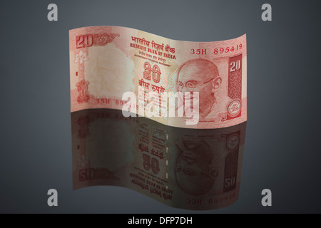 Close-up of Indian twenty rupee banknote Stock Photo