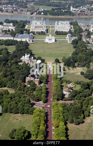 aerial view of Greenwich Park looking down the Greenwich meridian 0 degree international dateline, London Stock Photo