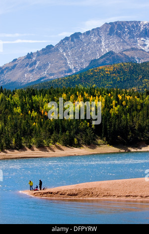 Autumn Fishermen on Crystal Reservoir Stock Photo