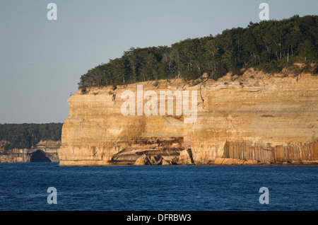 The Pictured Rocks as seen from a tourboat in the Pictured Rocks National Seashore near Munising. Stock Photo