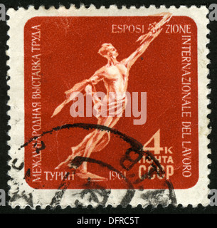 USSR, 1961 year,post mark,stamp,International Exhibition of work Stock Photo