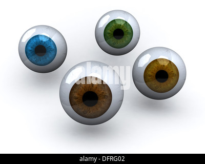 four eyeball with different colors, 3d illustration Stock Photo