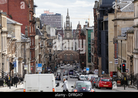 View looking East down West George Street towards St George's Tron Parish Church in Glasgow city centre, Scotland, UK Stock Photo