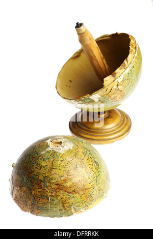 A broken vintage globe, illustration for a damaged planet Stock Photo