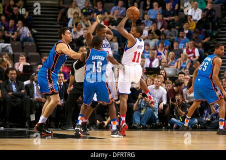 Manchester, UK. 08th Oct, 2013. Philadelphia 76ers guard Khalif Wyatt during the NBA Basketball game between Oklahoma City Thunder and Philadelphia 76ers from the Manchester Arena. © Action Plus Sports/Alamy Live News Stock Photo