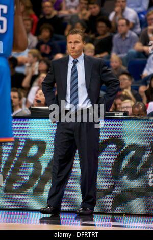 Manchester, UK. 08th Oct, 2013. Oklahoma City Thunder head coach Scott Brooks during the NBA Basketball game between Oklahoma City Thunder and Philadelphia 76ers from the Manchester Arena. © Action Plus Sports/Alamy Live News Stock Photo