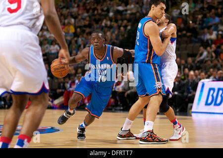 Manchester, UK. 08th Oct, 2013. Oklahoma City Thunder guard Reggie Jackson during the NBA Basketball game between Oklahoma City Thunder and Philadelphia 76ers from the Manchester Arena. © Action Plus Sports/Alamy Live News Stock Photo