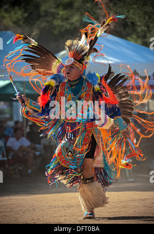 Chumash native American man dancing at the 2013 Inter Tribal Pow Wow, Live Oak camp, Santa Ynez Valley, California Stock Photo