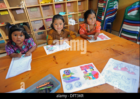 Guatemalan indigenous children at preschool in Tierra Linda, Solola Guatemala. Stock Photo