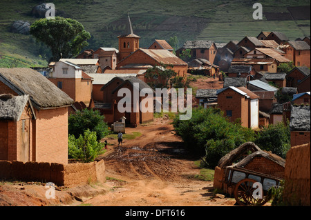 MADAGASCAR Morarano , clay houses and church in village Stock Photo