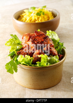 Indian Chicken Tikka with naan bread & salad Stock Photo