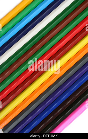Top view of eighteen colored pencils Stock Photo