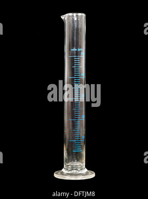 empty measuring cylinder made of glass on black background Stock Photo