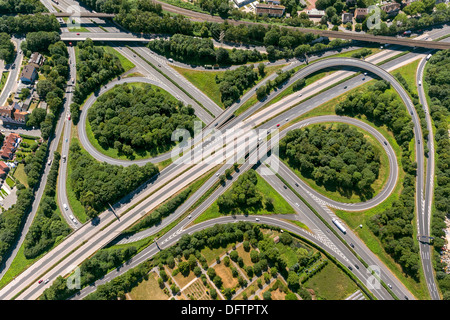 Aerial view, Herne motorway junction, motorways A42 and A43, Herne, North Rhine-Westphalia, Germany Stock Photo