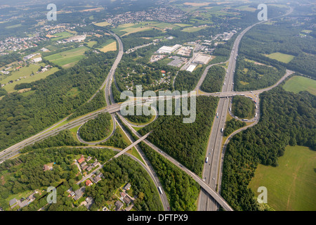 Aerial view, freeway junction Wuppertal-Nord, freeway A1 and freeway ...