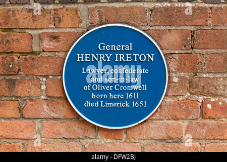 Blue plaque for General Henry Ireton Stock Photo