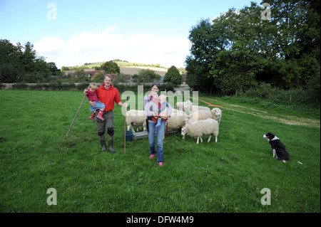 Sheep farming family at Saddlescombe Farm near Devils Dyke Brighton UK