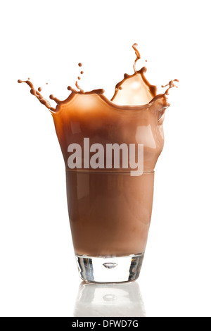 Chocolate milk splash isolated on white Stock Photo