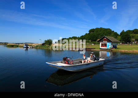 Ferry at Baabe marina, view to Moritzdorf, Ruegen Island, Baltic Sea Coast, Mecklenburg-Western Pomeranaia, Germany Stock Photo