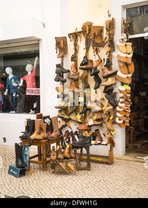 Portugal Algarve Loule Market Centro de Artesanato artisanal local Artisan Arts & Craft Center Centre shoes boots slippers cobbler cobblers tools Stock Photo