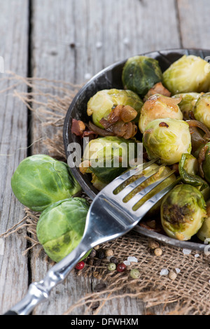 Cooked Brussel Sprouts with Ham and Onions Stock Photo