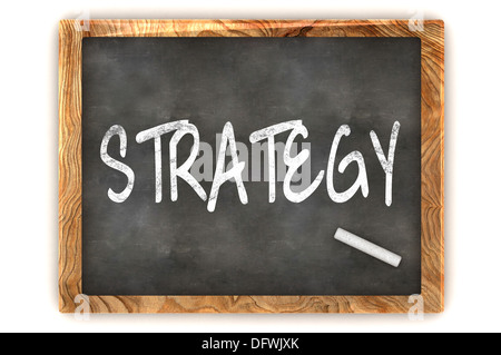 A Colourful 3d Rendered Concept Illustration showing 'Strategy' writen on a Blackboard with white chalk Stock Photo