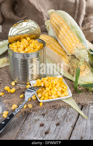 Fresh portion of preserved Sweetcorn (close-up shot) Stock Photo