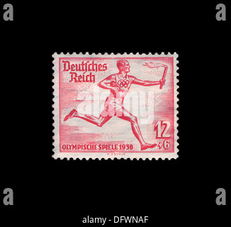 GERMANY THIRD REICH 1936 STAMP 12+6 Pf TORCH RUNNER OLYMPICS BERLIN Stock Photo