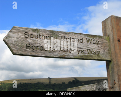 Wooden Signpost for the Borders Abbeys Way & The Southern Upland Way, Tweeddale, Nr Melrose, Borders, Scotland, UK