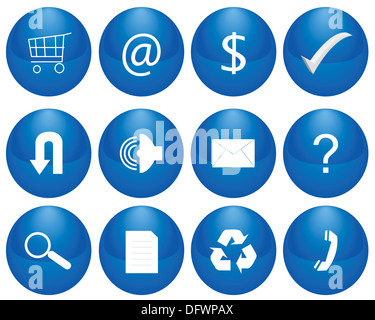 Email glossy web icon, blue circle button isolated on white background ...