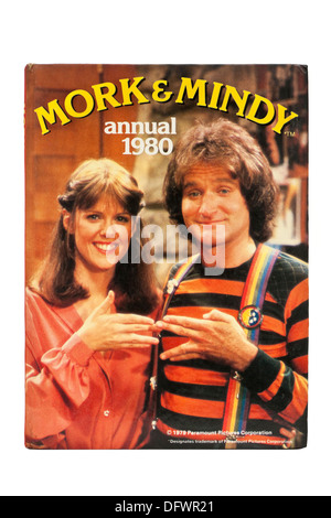 Vintage 1980 'Mork & Mindy' annual, featuring Pam Dawber and a young Robin Williams Stock Photo