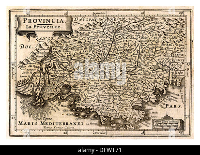 FRANCE 1600's map of Provence and South of France 'Provincia la Provence'' old historic French map of Southern France Stock Photo