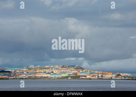 Panorama over the Siberian city of Anadyr, Chukotka Province, Russian Far East Stock Photo