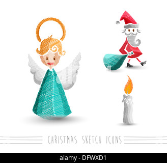 Merry Christmas hand drawn angel and winter elements set. EPS10 vector file organized in layers for easy editing. Stock Photo